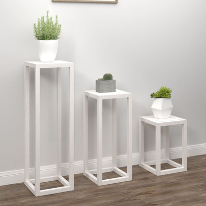 3 Piece Plant Stand Set White Solid Wood Pine