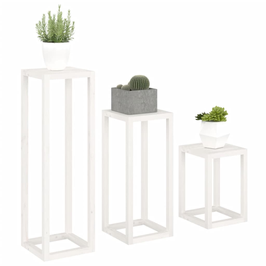 3 Piece Plant Stand Set White Solid Wood Pine