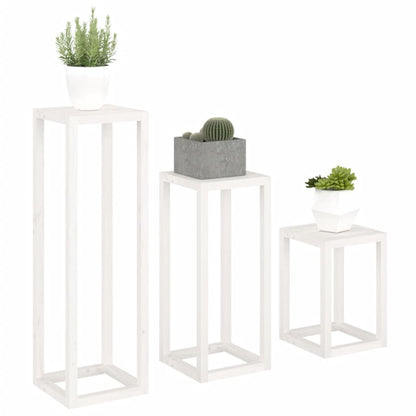 3 Piece Plant Stand Set White Solid Wood Pine