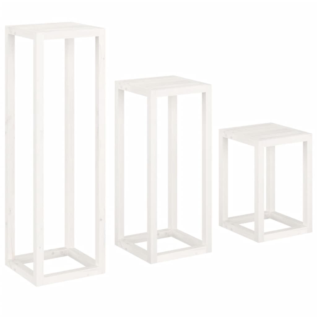 3 Piece Plant Stand Set White Solid Wood Pine
