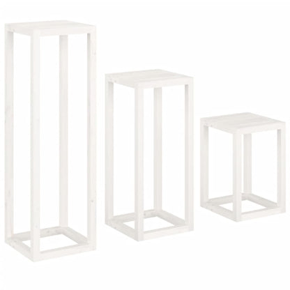 3 Piece Plant Stand Set White Solid Wood Pine