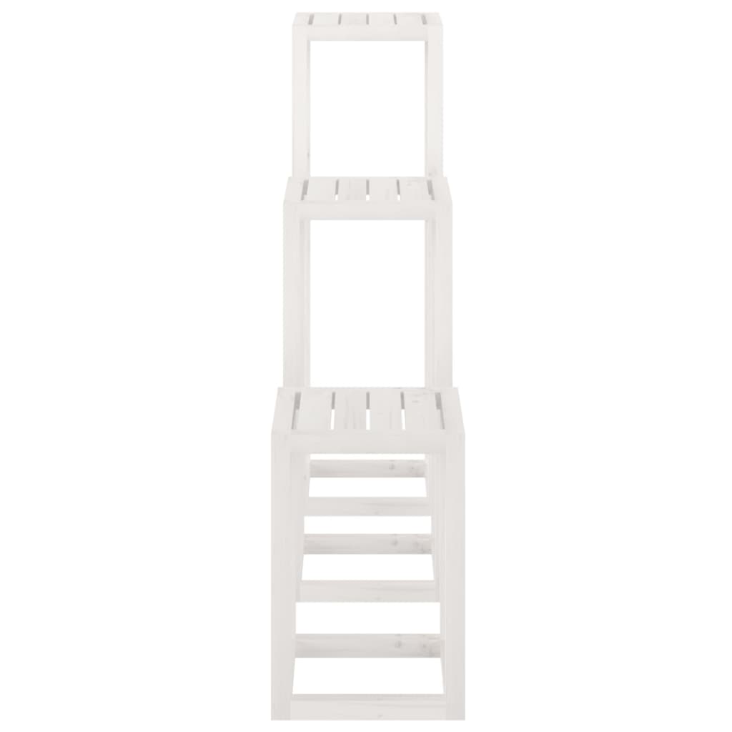 3 Piece Plant Stand Set White Solid Wood Pine