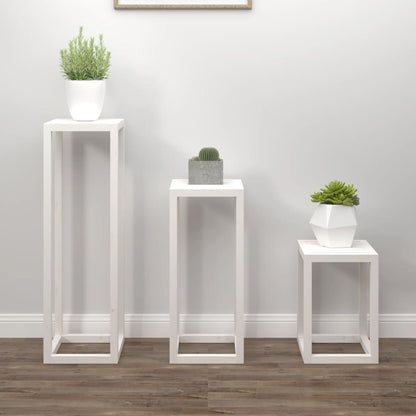 3 Piece Plant Stand Set White Solid Wood Pine