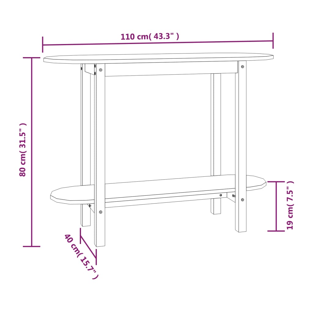 Console Table Grey 110x40x80 cm Solid Wood Pine