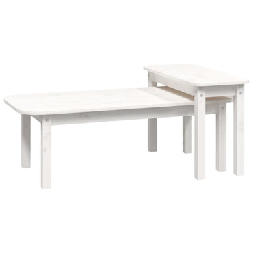 2 Piece Coffee Table Set White Solid Wood Pine