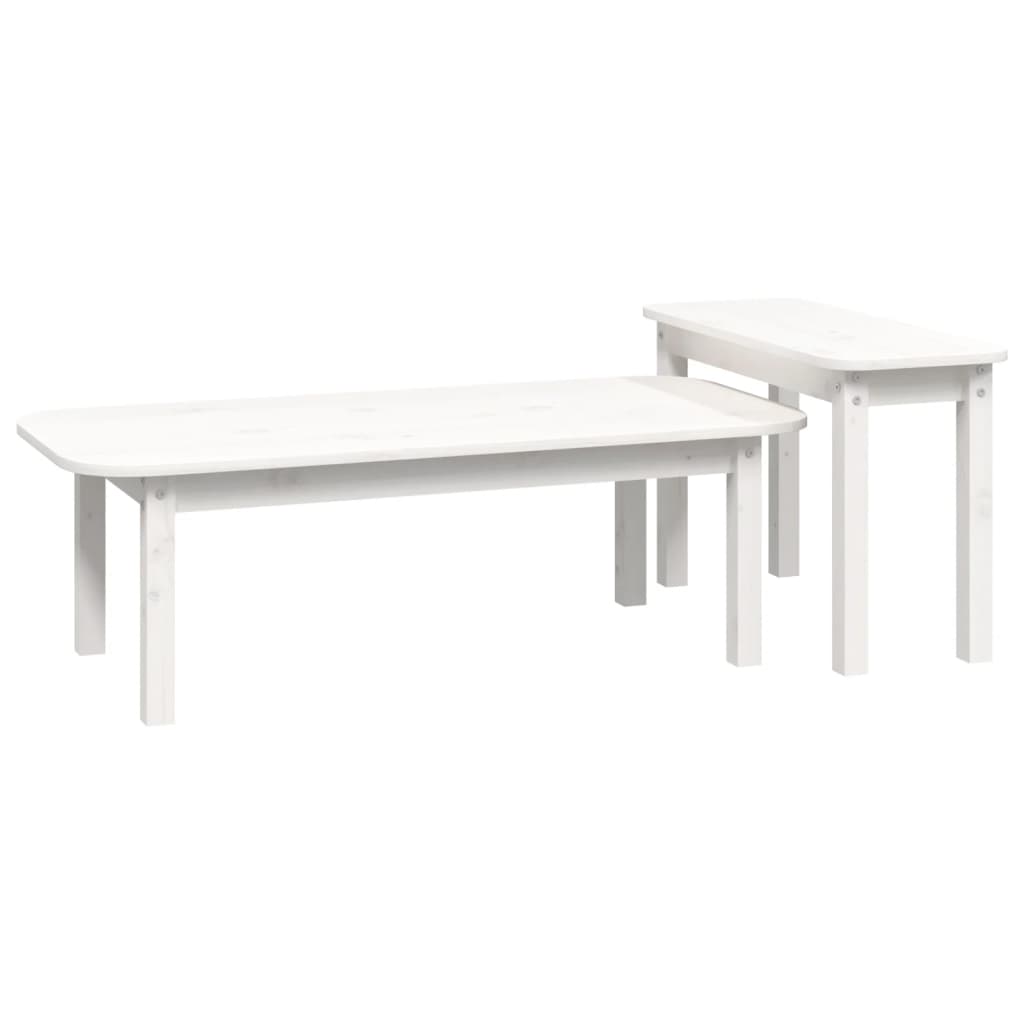 2 Piece Coffee Table Set White Solid Wood Pine