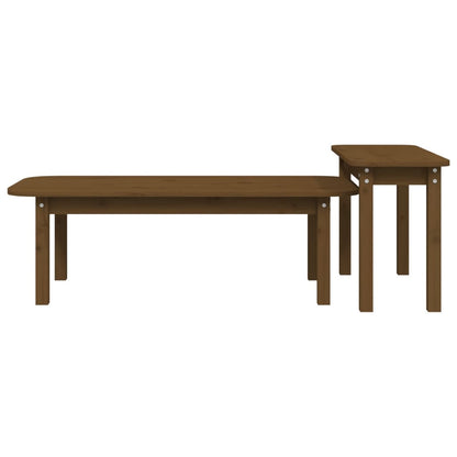 2 Piece Coffee Table Set Honey Brown Solid Wood Pine