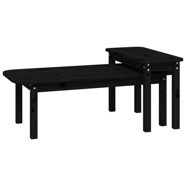 2 Piece Coffee Table Set Black Solid Wood Pine