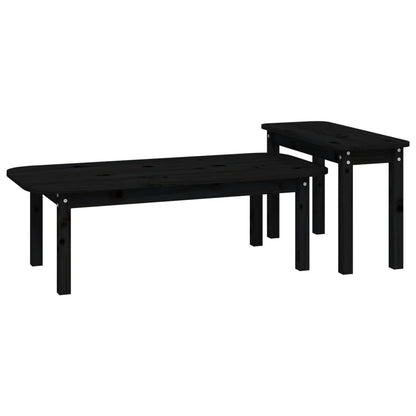 2 Piece Coffee Table Set Black Solid Wood Pine