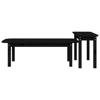 2 Piece Coffee Table Set Black Solid Wood Pine