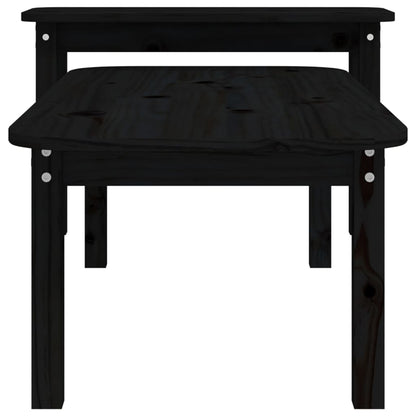 2 Piece Coffee Table Set Black Solid Wood Pine