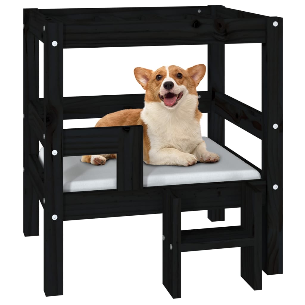 Dog Bed Black 55.5x53.5x60 cm Solid Wood Pine