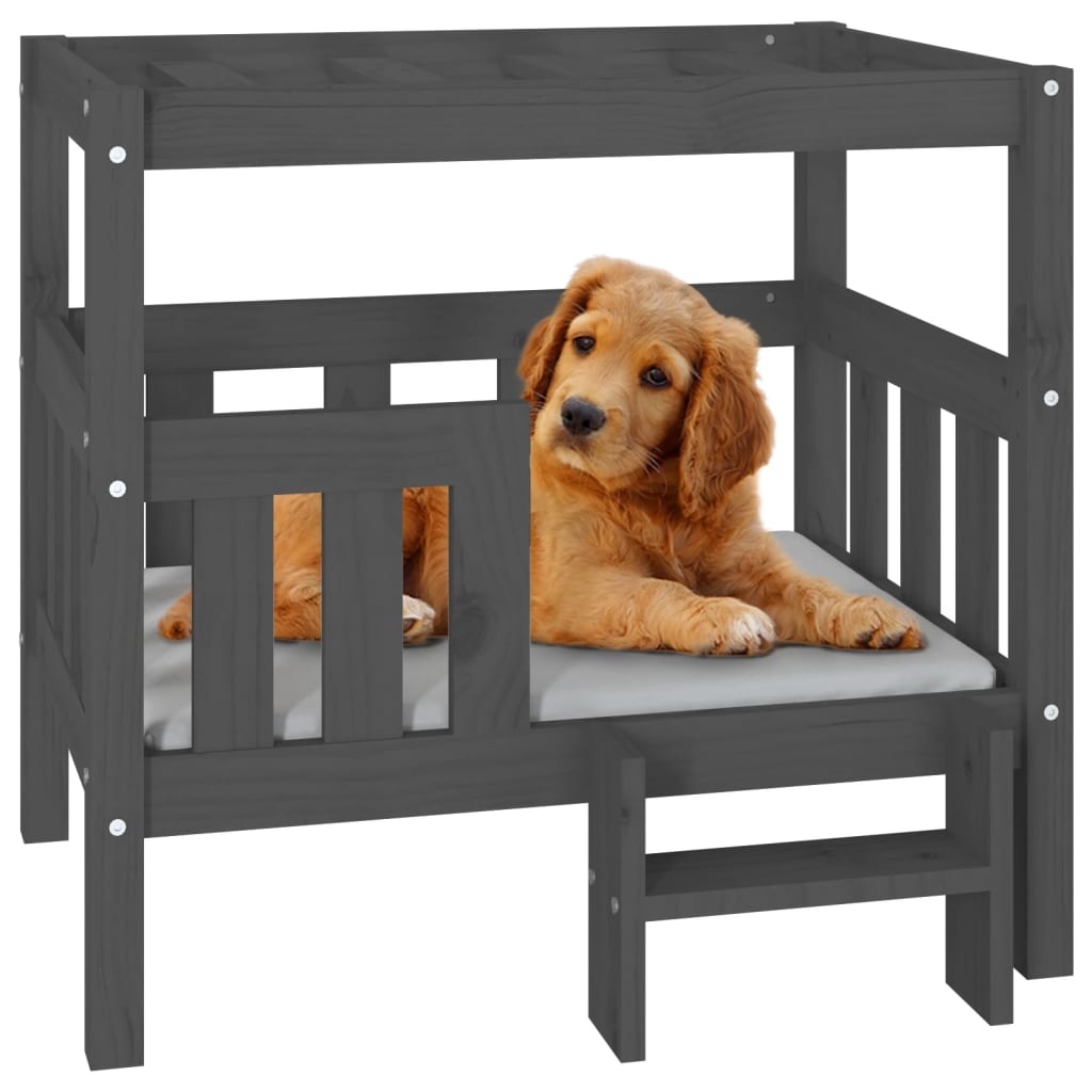 Dog Bed Grey 75.5x63.5x70 cm Solid Wood Pine