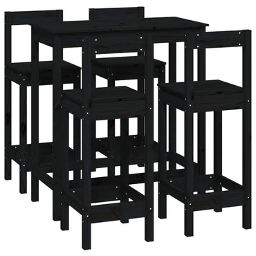 5 Piece Bar Set Black Solid Wood Pine