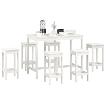 7 Piece Bar Set White Solid Wood Pine