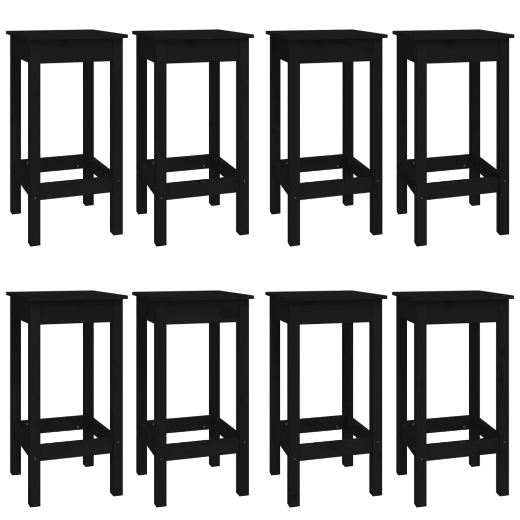 9 Piece Bar Set Black Solid Wood Pine