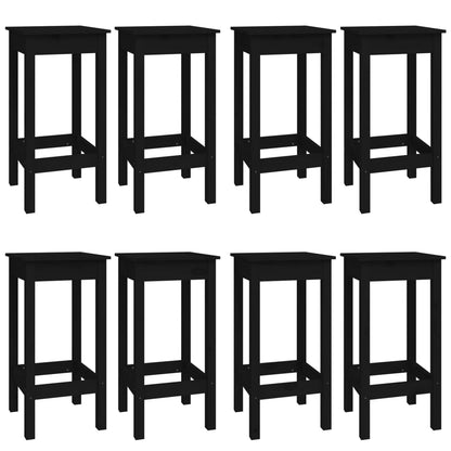 9 Piece Bar Set Black Solid Wood Pine