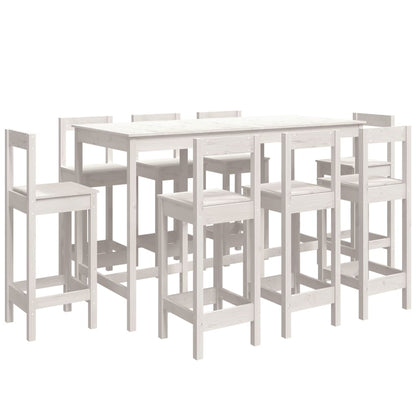 9 Piece Bar Set White Solid Wood Pine