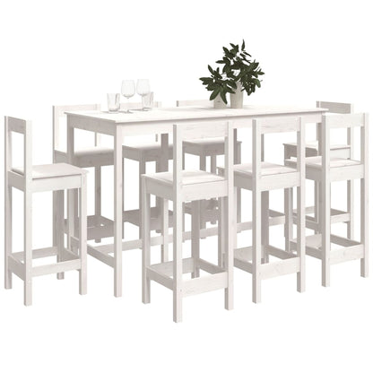 9 Piece Bar Set White Solid Wood Pine