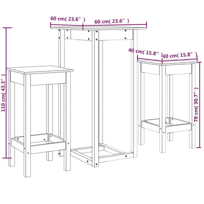 3 Piece Bar Set Black Solid Wood Pine