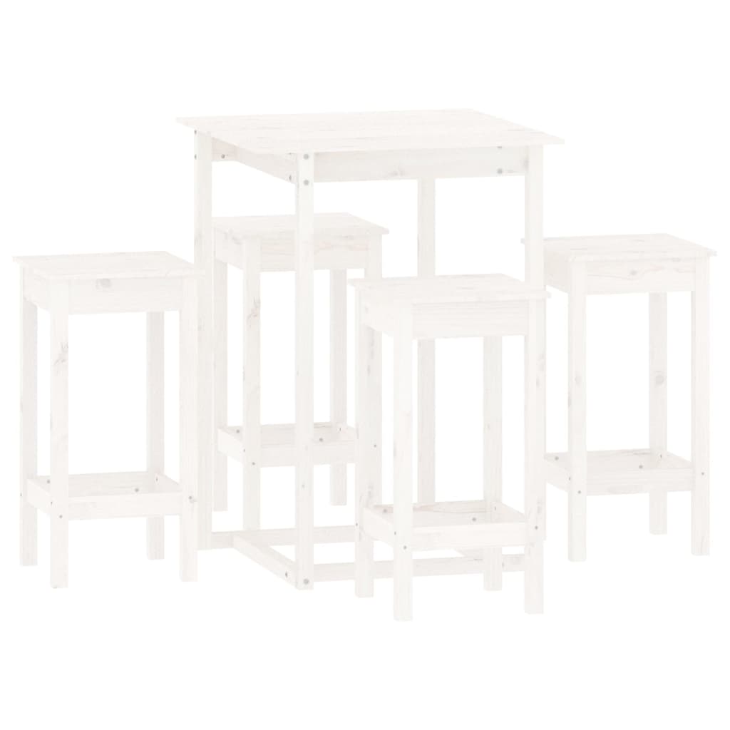 5 Piece Bar Set White Solid Wood Pine