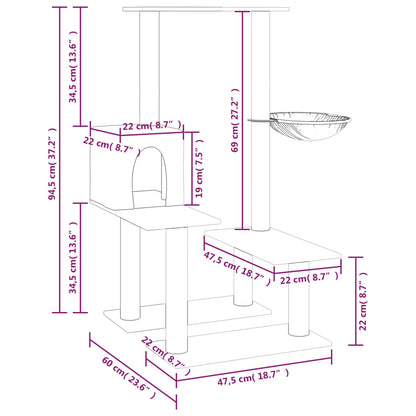 Cat Tree with Sisal Scratching Posts Cream 94.5 cm