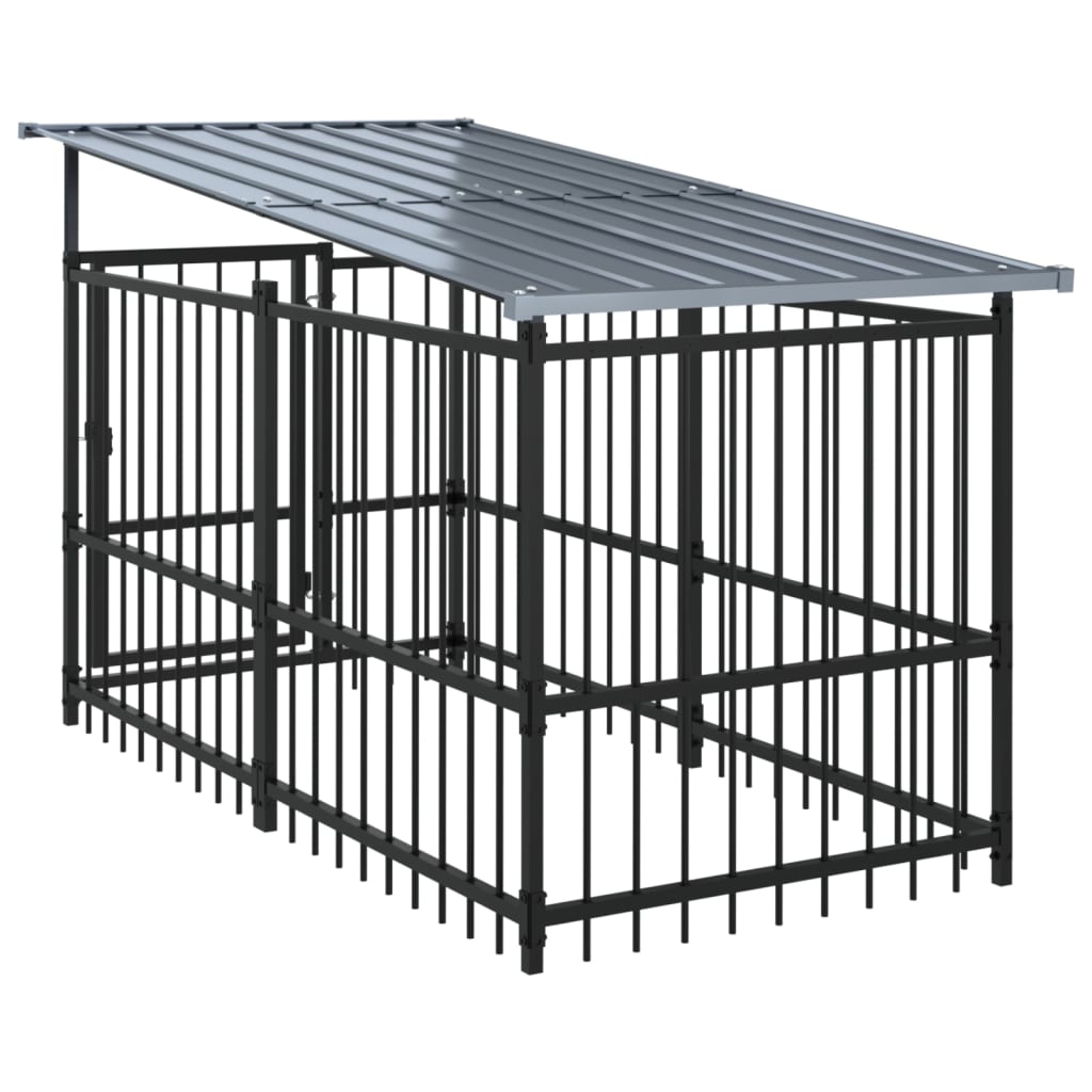 Outdoor Dog Kennel with Roof Steel 9.38 m²