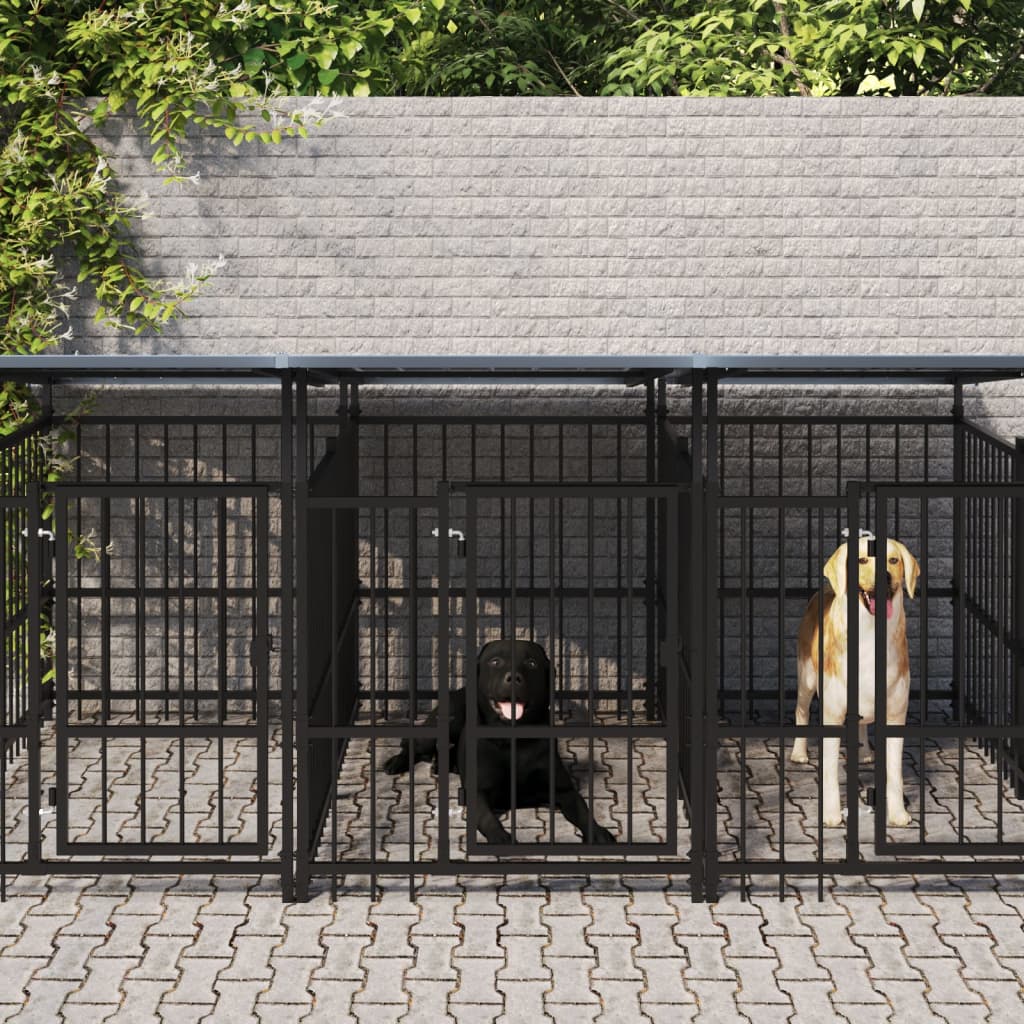 Outdoor Dog Kennel with Roof Steel 9.38 m²