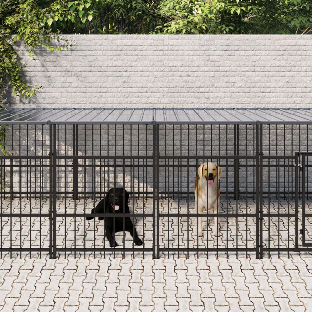 Outdoor Dog Kennel with Roof Steel 18.77 m²