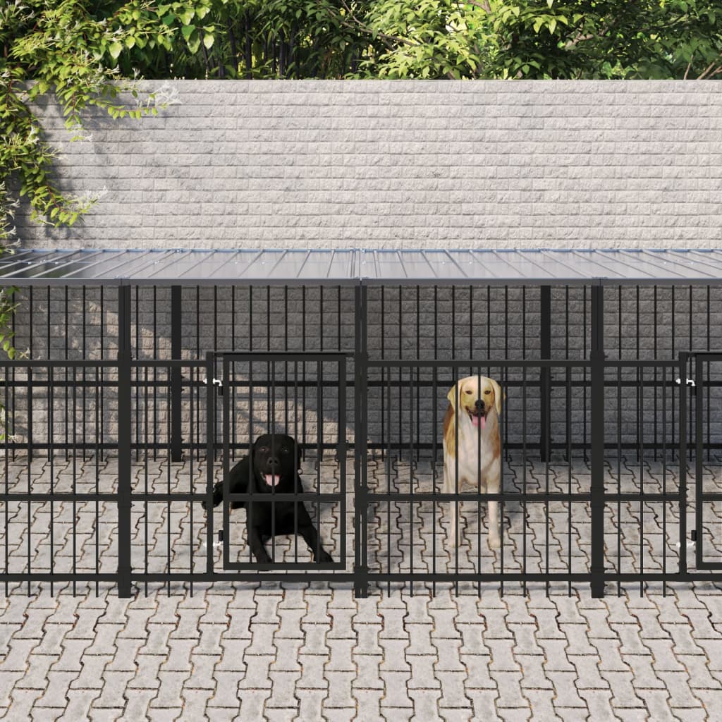 Outdoor Dog Kennel with Roof Steel 11.26 m²