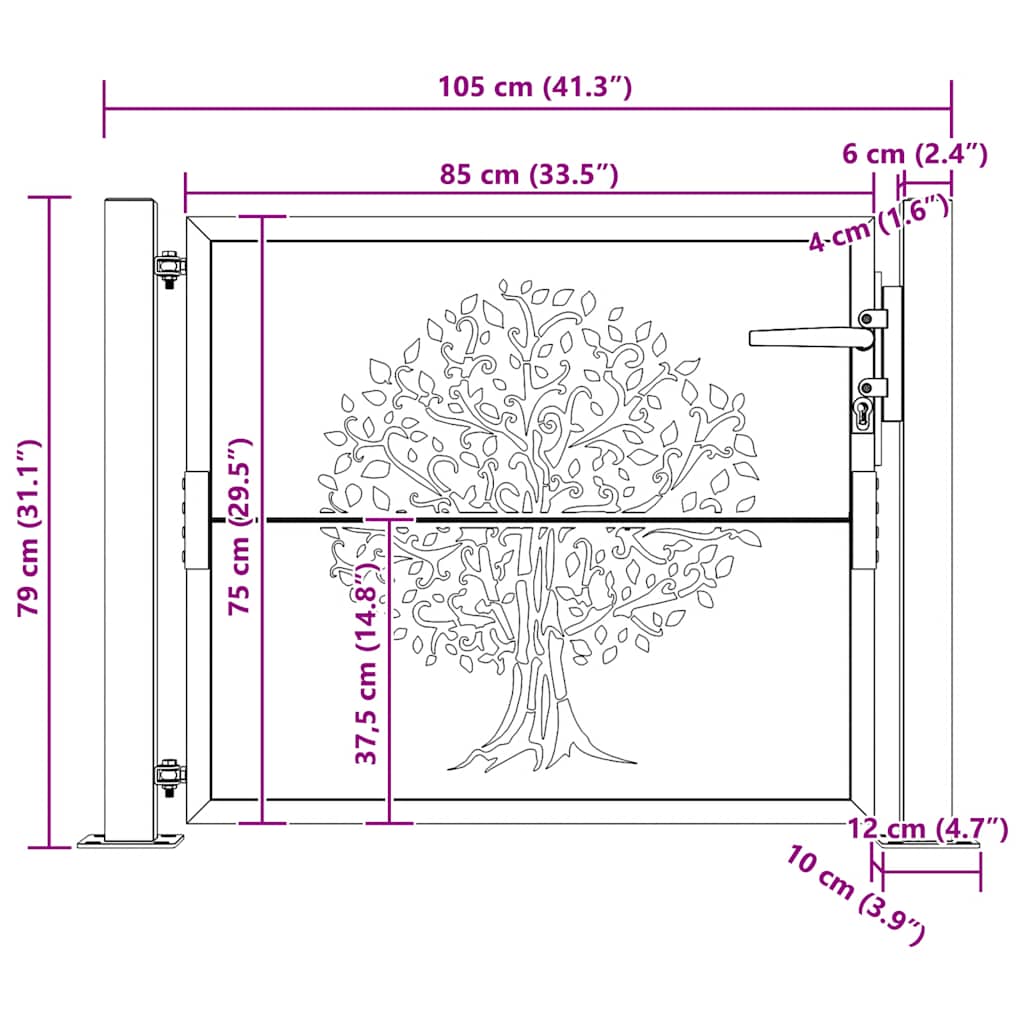 Garden Gate 100x75 cm Corten Steel Tree Design