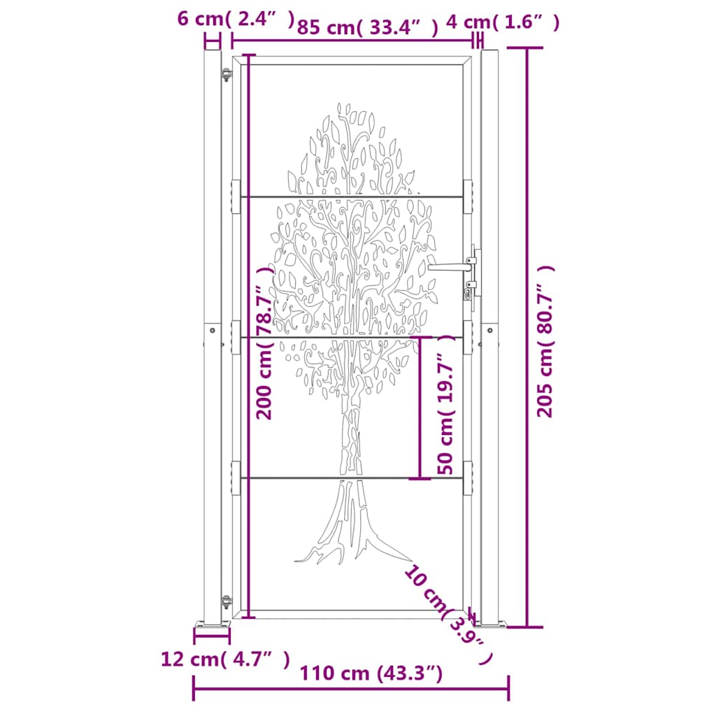 Garden Gate 100x200 cm Corten Steel Tree Design