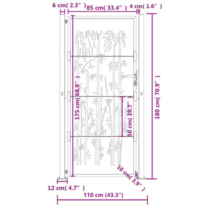 Garden Gate Anthracite 100x175 cm Steel Bamboo Design