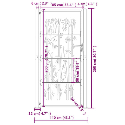 Garden Gate Anthracite 100x200 cm Steel Bamboo Design