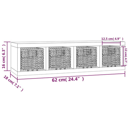 Wall Shelf with Baskets 62x18x16 cm Solid Wood Walnut