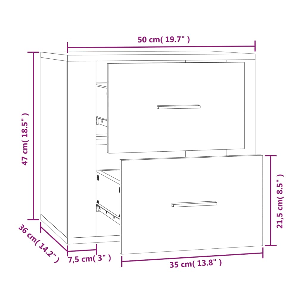 Wall-mounted Bedside Cabinet High Gloss White 50x36x47 cm