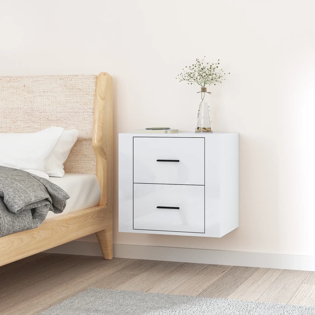 Wall-mounted Bedside Cabinet High Gloss White 50x36x47 cm