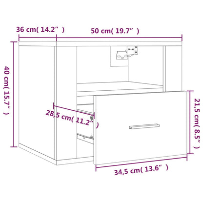 Wall-mounted Bedside Cabinet Black 50x36x40 cm