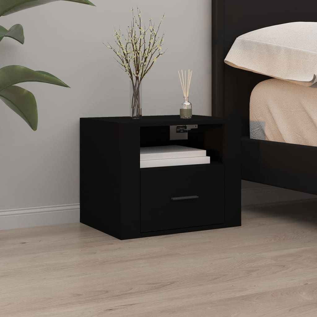 Wall-mounted Bedside Cabinet Black 50x36x40 cm