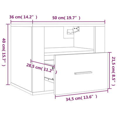 Wall-mounted Bedside Cabinets 2 pcs Sonoma Oak 50x36x40 cm
