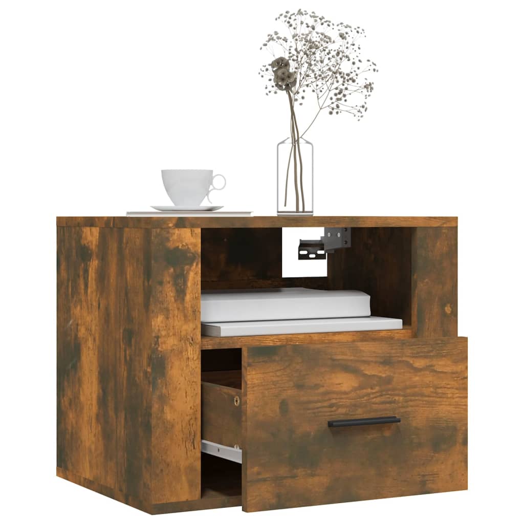 Wall-mounted Bedside Cabinet Smoked Oak 50x36x40 cm