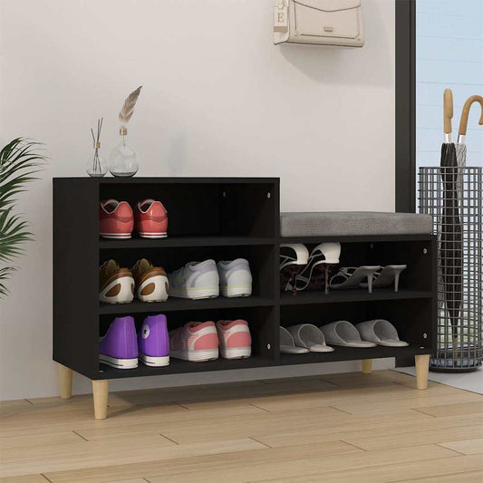 Shoe Cabinet | Black | Engineered wood, solid eucalyptus wood