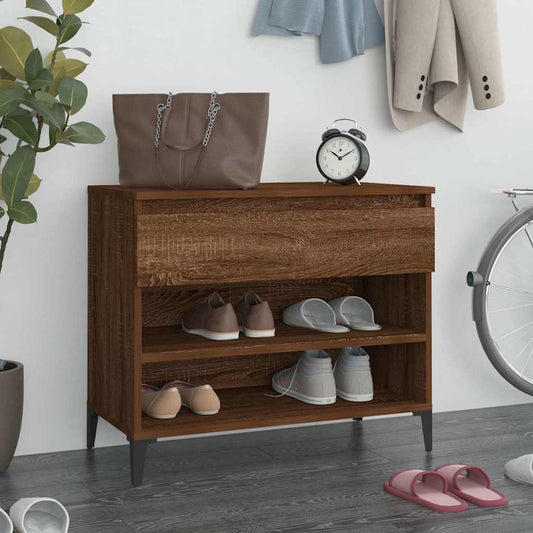 Shoe Cabinet | Smoked Oak | Engineered Wood, Metal | 70x36x60 cm