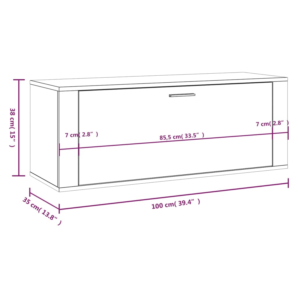 Wall Shoe Cabinet Grey Sonoma 100x35x38 cm Engineered Wood