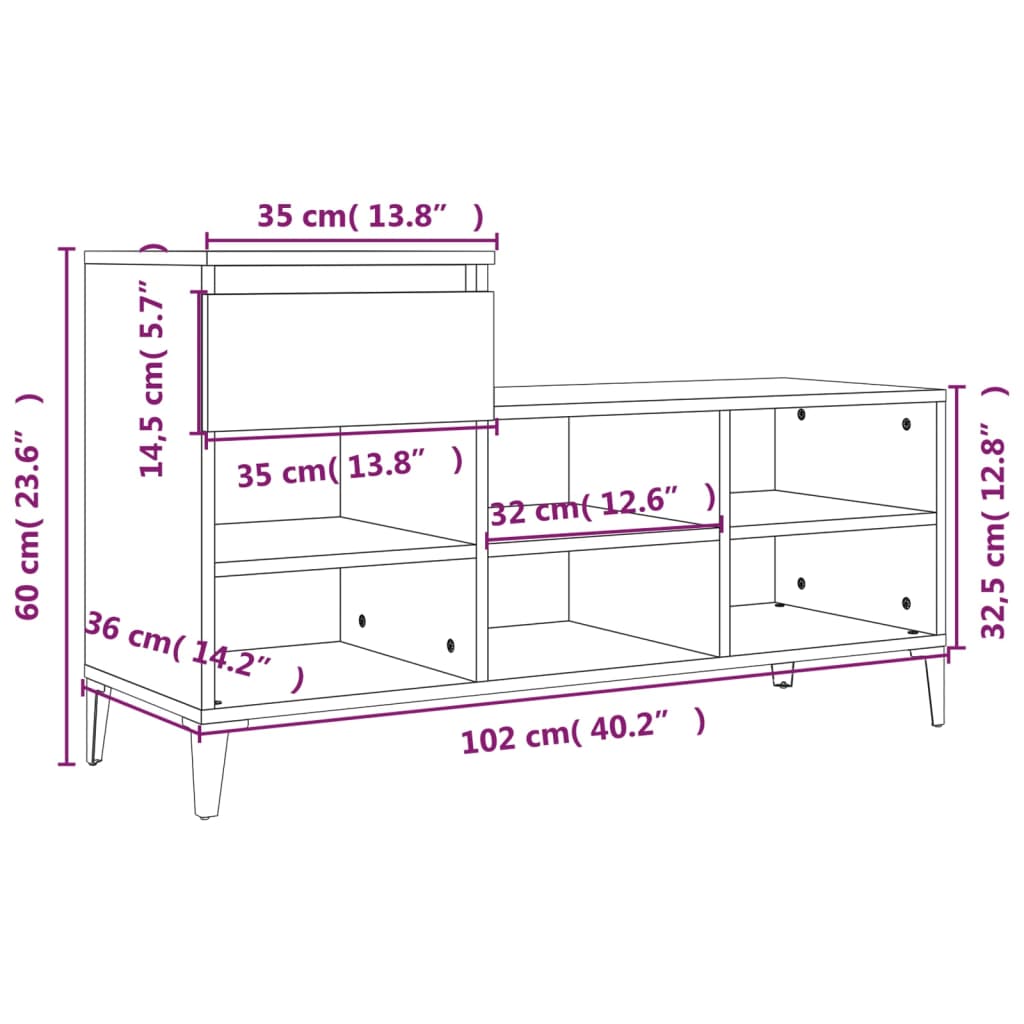 Shoe Cabinet Concrete Grey 102x36x60 cm Engineered Wood