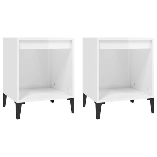 Bedside Cabinet | Set of 2 | High gloss white | Engineered wood, metal