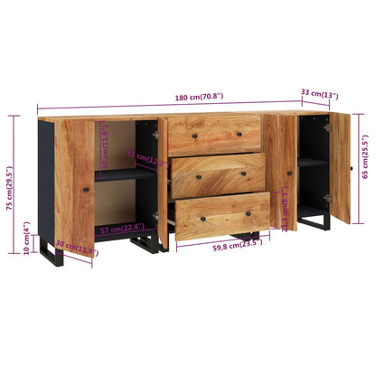 3 Piece Sideboards Solid Wood Acacia