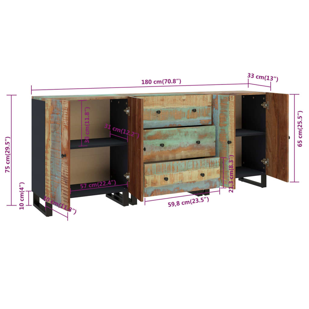 3 Piece Sideboards Solid Wood Reclaimed