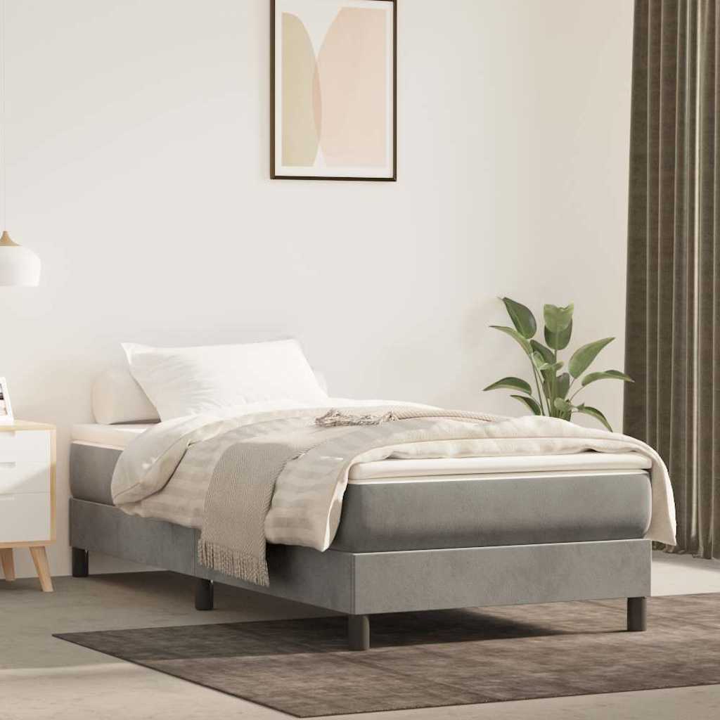 Box Spring Bed Frame Light Gray Twin Velvet (US Only)