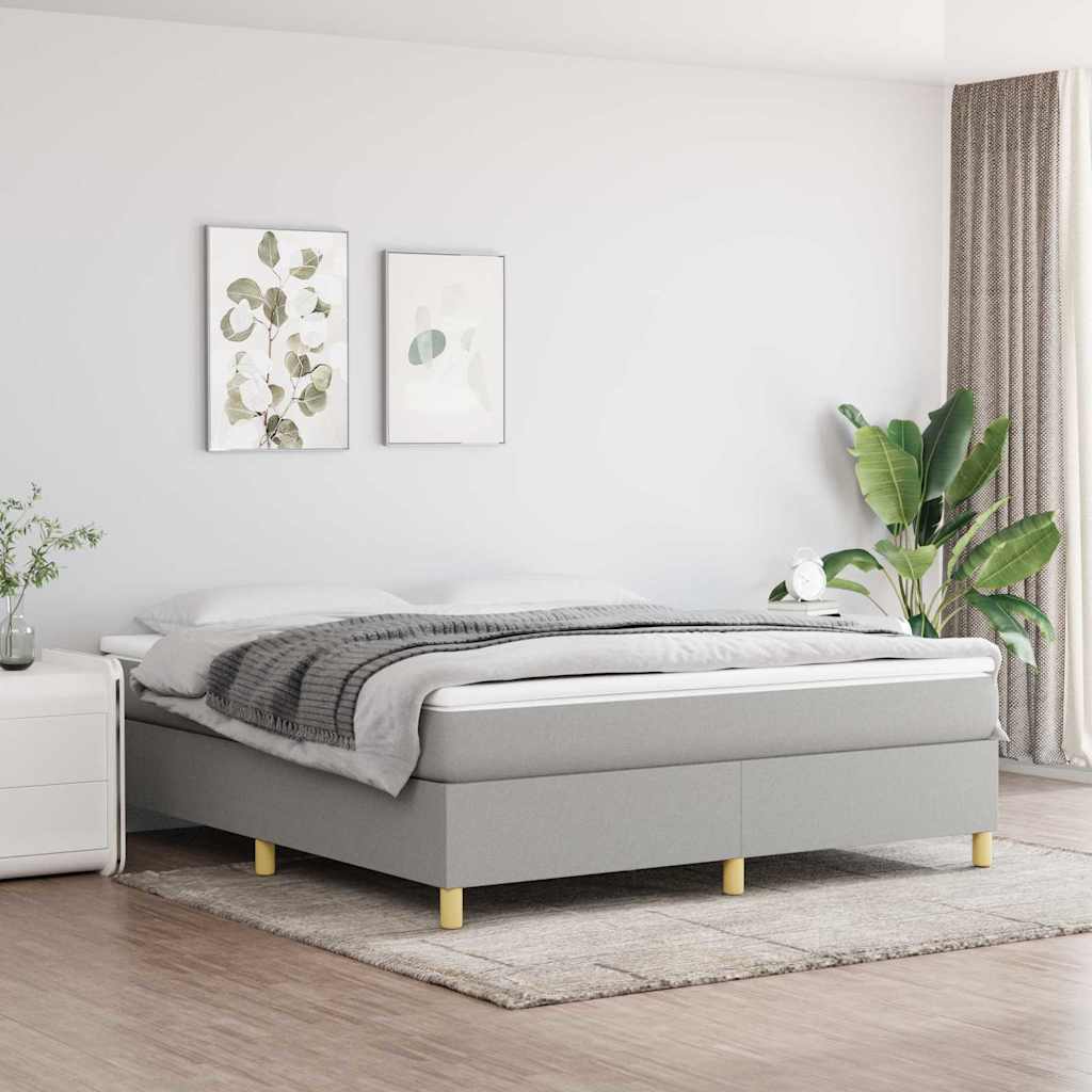 Box Spring Bed Frame Light Gray King Fabric (US Only)